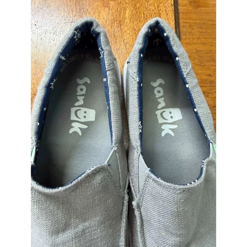 Sanuk Mens 9 Grey Canvas Slip On Loafers Nautical‎ Anchor Print Lining C